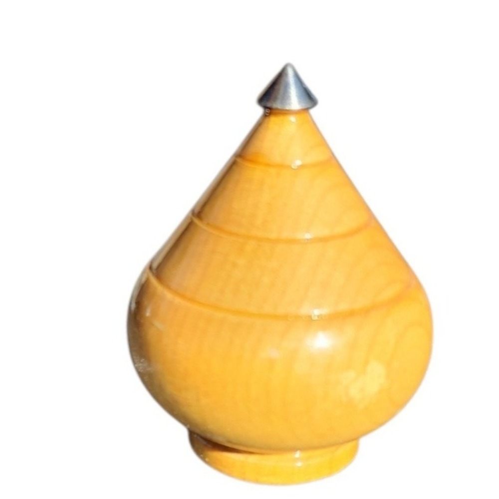 Handcrafted Wooden Spinning Top Natural Finish Metal Tip Bird Logo Vintage Style
